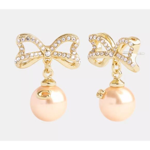 NWT COACH Bow Pearl Earrings CY107 Holiday Gift Gold/Pearl - Picture 6 of 6